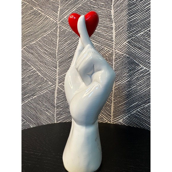 A Pinch of Love Hand Sculpture Holding Red Heart White Ceramic - Picture 3 of 7